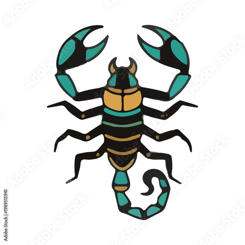 Stylized Scorpion Graphic Illustration in Teal and Black