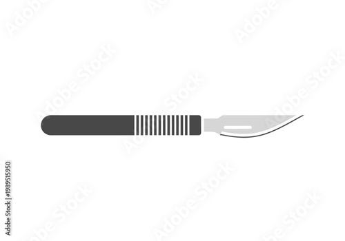 Stylized illustration of a surgical scalpel with a dark handle and light blade