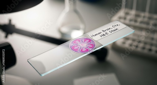 Human Brain Tissue Sample Under Microscope for Study