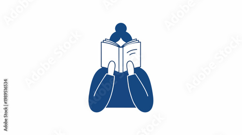 Blue abstract illustration of a person reading a book, with minimalist lines and a clean white background, perfect for educational content, lifestyle blogs and conceptual graphics.