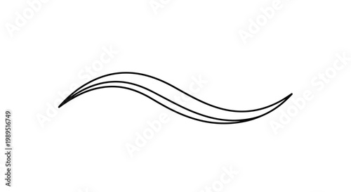 Elegant minimalist black wave line illustration showing fluid motion and simple curves on a white isolated background.