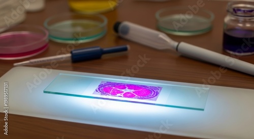 Illuminated Microscope Slide with Stained Tissue Specimen