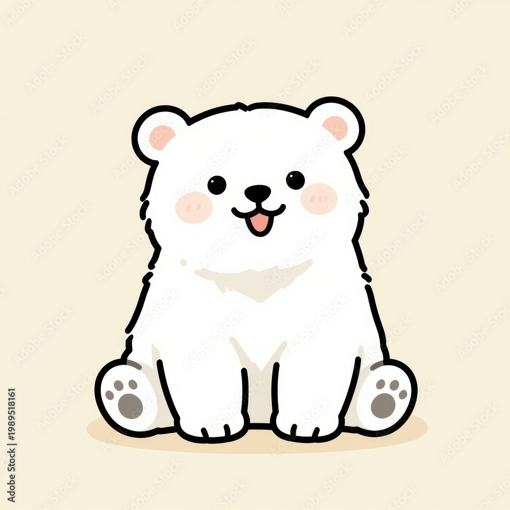 Fototapeta premium Cute Cartoon Polar Bear Sitting with Happy Expression