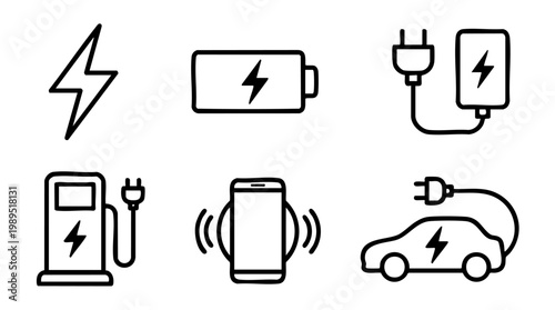 Electricity Icons Charging Collection Vector Illustration	