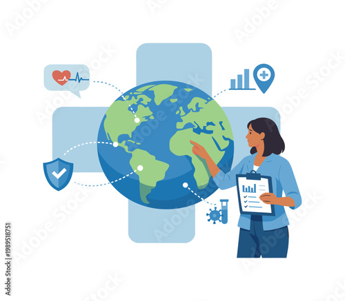 A global health professional analyzing data and coordinating responses to improve public health outcomes across different regions, representing international