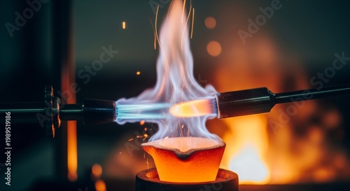 Intense Torch Flame Melts Metal in Industrial Forge