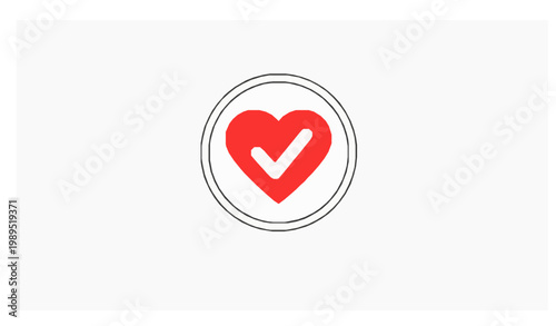 Approval heart icon checkmark validation UI vector illustration