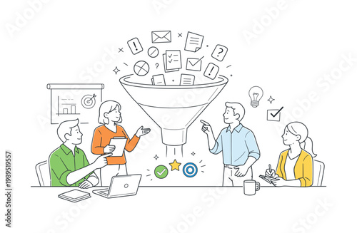 A clear task filtering scenario where a team evaluates incoming work and removes low-priority items during a planning session to maintain focus on key objectives,