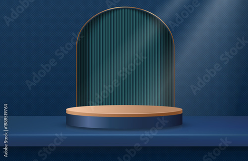 Luxury Blue Podium Stage Background with Arch Design for Product Display