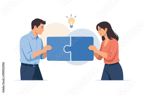 Puzzle teamwork scenario where individuals collaborate to solve a shared challenge by combining their efforts, representing cooperation, problem-solving, and alignment in