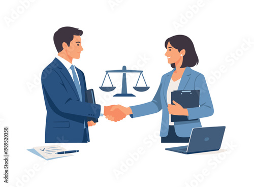 Two professionals finalizing a business agreement in a modern office setting, confirming terms and establishing a partnership through clear communication and mutual