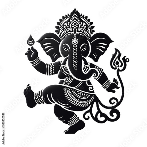 Ornate Front View Lord Ganesha Dancing Silhouette – Decorative Ganpati Vector Illustration. Ai generated 