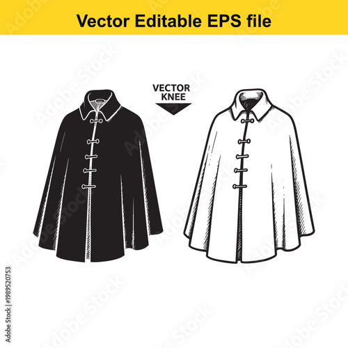 Vector art of black and white vector illustration of a cape