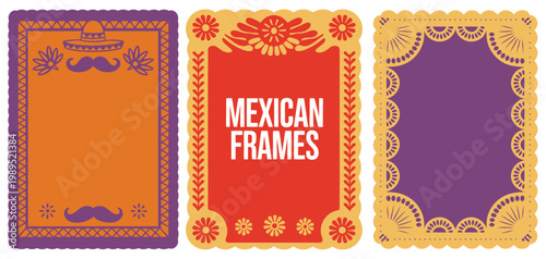 Papel Picado Mexican Fiesta Frames – Decorative Floral Holiday Borders Vector
