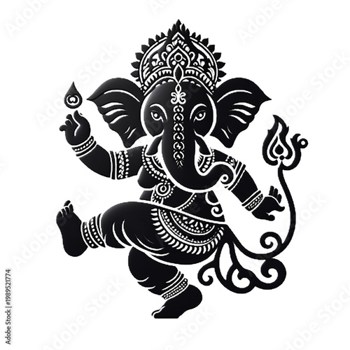 Ornate Front View Lord Ganesha Dancing Silhouette – Decorative Ganpati Vector Illustration. Ai generated 