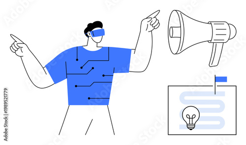 Virtual reality concept. Virtual reality technology enhances immersive experiences and communication. Virtual reality combines innovative interfaces and digital tools. For technology, gaming