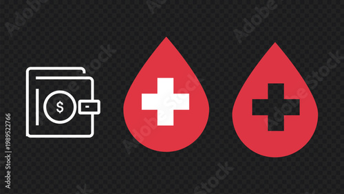 Wallet red drop with white cross, red drop with black cross