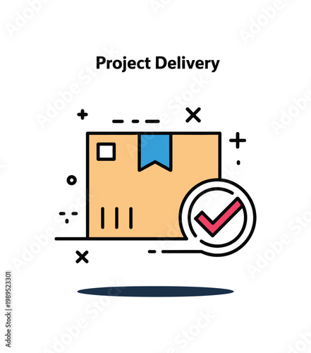 Project Delivery Milestone Icon – Package with Checkmark and Sparkle Vector