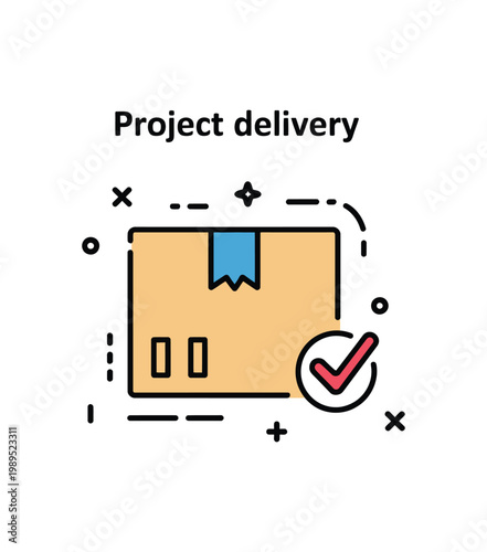 Project Completion Symbol – Package Hand Over with Approval Check Vector