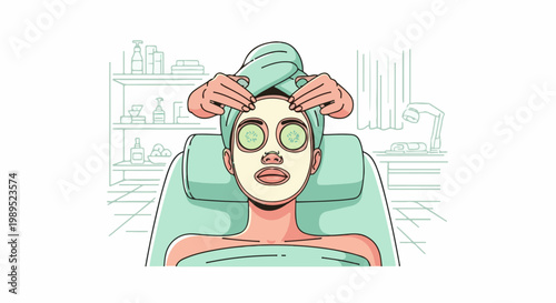 Woman receiving facial treatment with cucumbers on eyes