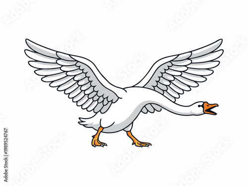 Aggressive White Goose Charging with Spread Wings Vector Illustration