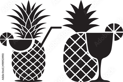 Pineapple cocktail with lime slice and straw graphic icon