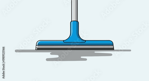 A blue squeegee with a gray handle on a light blue background