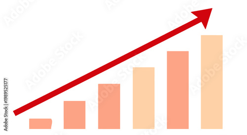 Red upward trending bar chart showing growth and increase
