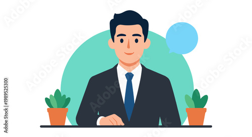 Man in suit standing in a light blue circle background