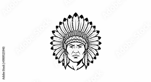 Stylized portrait of a person wearing a feathered headdress