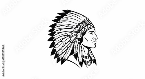 Detailed profile of a person wearing a feathered headdress