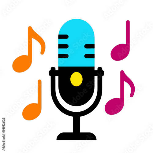 Microphone with Musical Notes Icon