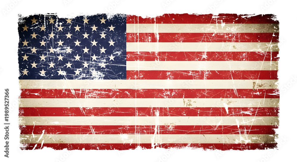 Grunge american flag texture isolated on transparent background