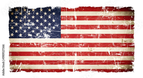 Grunge american flag texture isolated on transparent background