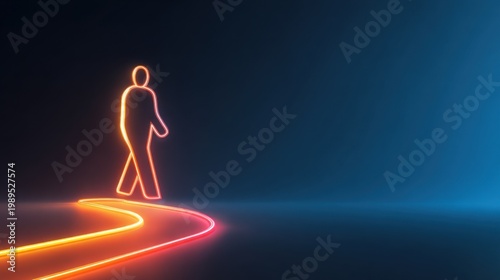 A glowing neon person walking along a path symbolizing new beginnings and opportunities