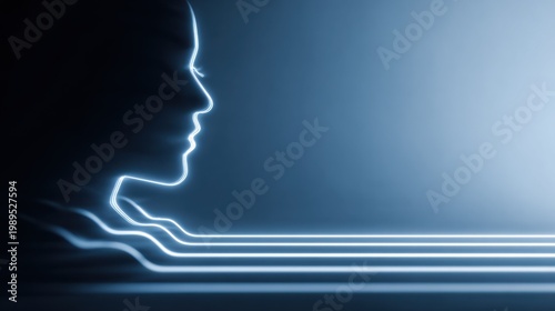 Digital head profile in bright light with modern art style 