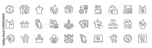 E-commerce online shopping icon set in linear style with editable stroke and thin line details