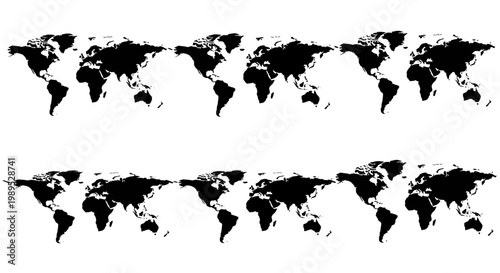 Silhouetted world maps arranged in rows depicting global geography