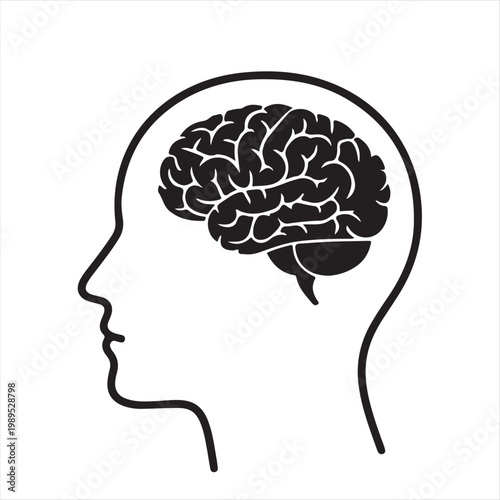 brain icon black head neuro icon isolate white brackground