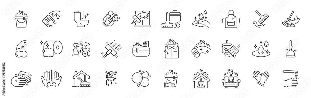 Naklejka premium Cleaning and hygiene outline icon set in modern thin line style with editable stroke