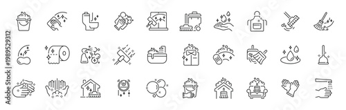 Cleaning and hygiene outline icon set in modern thin line style with editable stroke