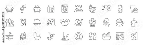 Housekeeping and cleaning outline icons set. linear editable stroke thin line style