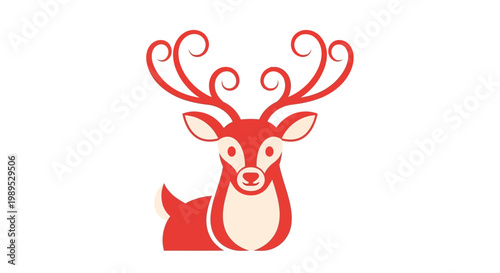 Stylized red deer head illustration with large ornate antlers