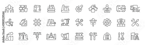 Construction and engineering outline icon set with thin line and editable stroke