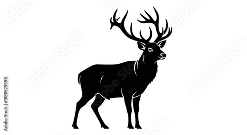 Elegant black silhouette of a majestic stag with large antlers