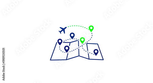 Airplane Travel Route Map with Pins and GPS Navigation