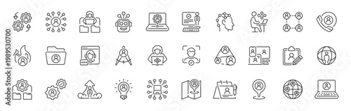 Human resources outline icon set: editable stroke pictograms in thin line style for hr and team management