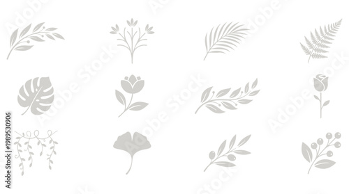 Elegant botanical line art icons in muted tones for design projects