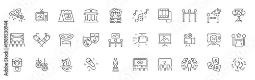 Entertainment and arts outline icon set. modern thin line style with editable stroke for creative elements