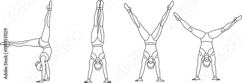 Gymnast Icon Set Featuring Handstand Poses and Gymnastics Movements for Sports, Fitness, and Physical Activity Designs